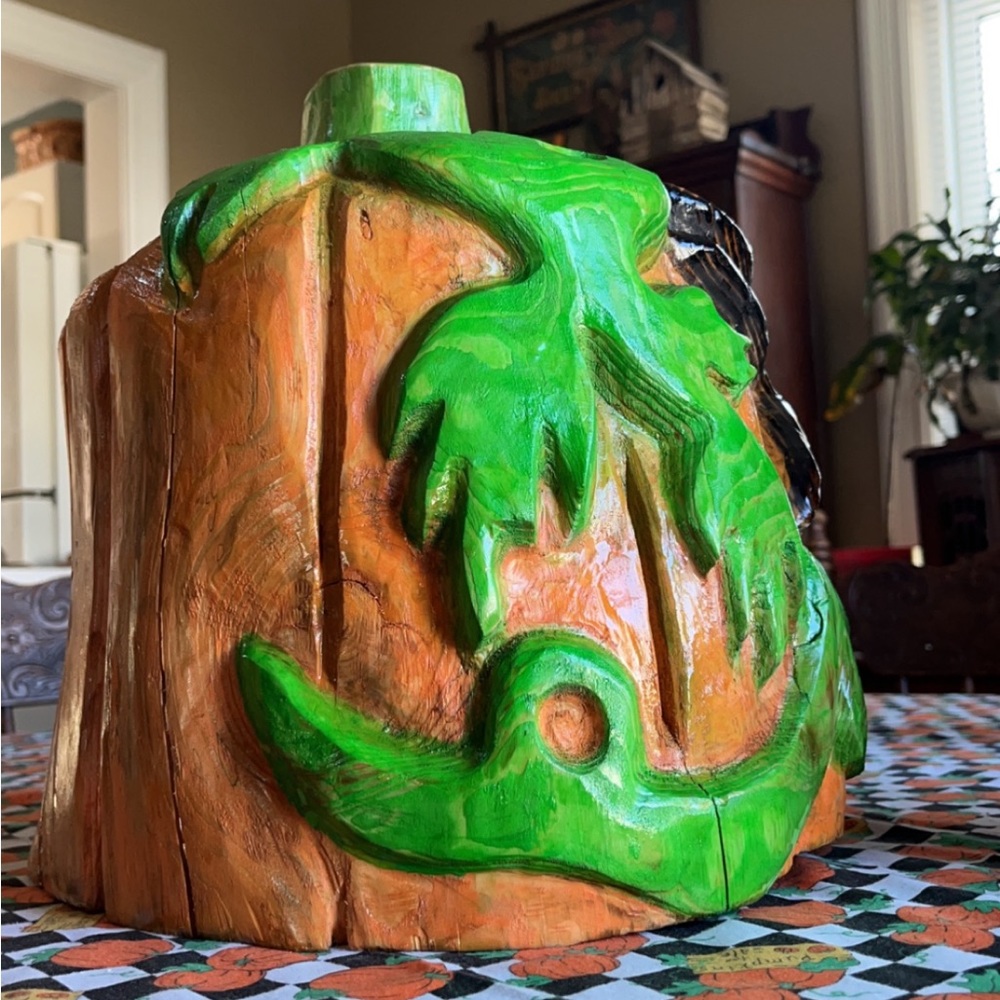 Pumpkin and spider Woodcarving